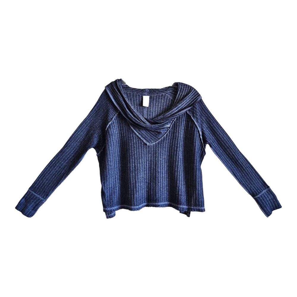 FREE PEOPLE WE THE FREE XS Top Moonlit Surf Draped Waffle Knit Long Sleeve 44"